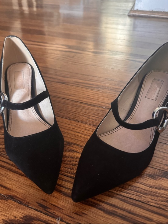 Topshop Shoes - Black Suede Pointed-Toe Mary Jane heel